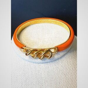 Mannelli Florence Orange Leather 24KT Gold Plated Curb‎ Link Bangle Bracelet